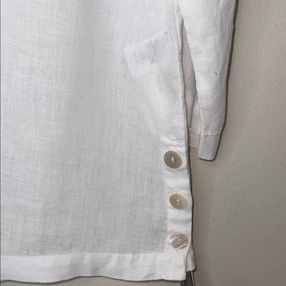 TAHARI White Linen Tunic Top Button Side Boho Laganlook Beach Summer Classic L - Picture 4 of 9